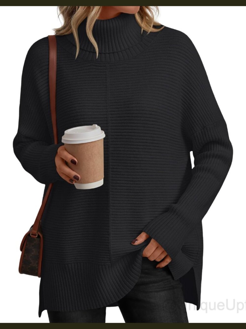 Oversized Turtleneck Sweater Tunic Long Pullover High Low Hem